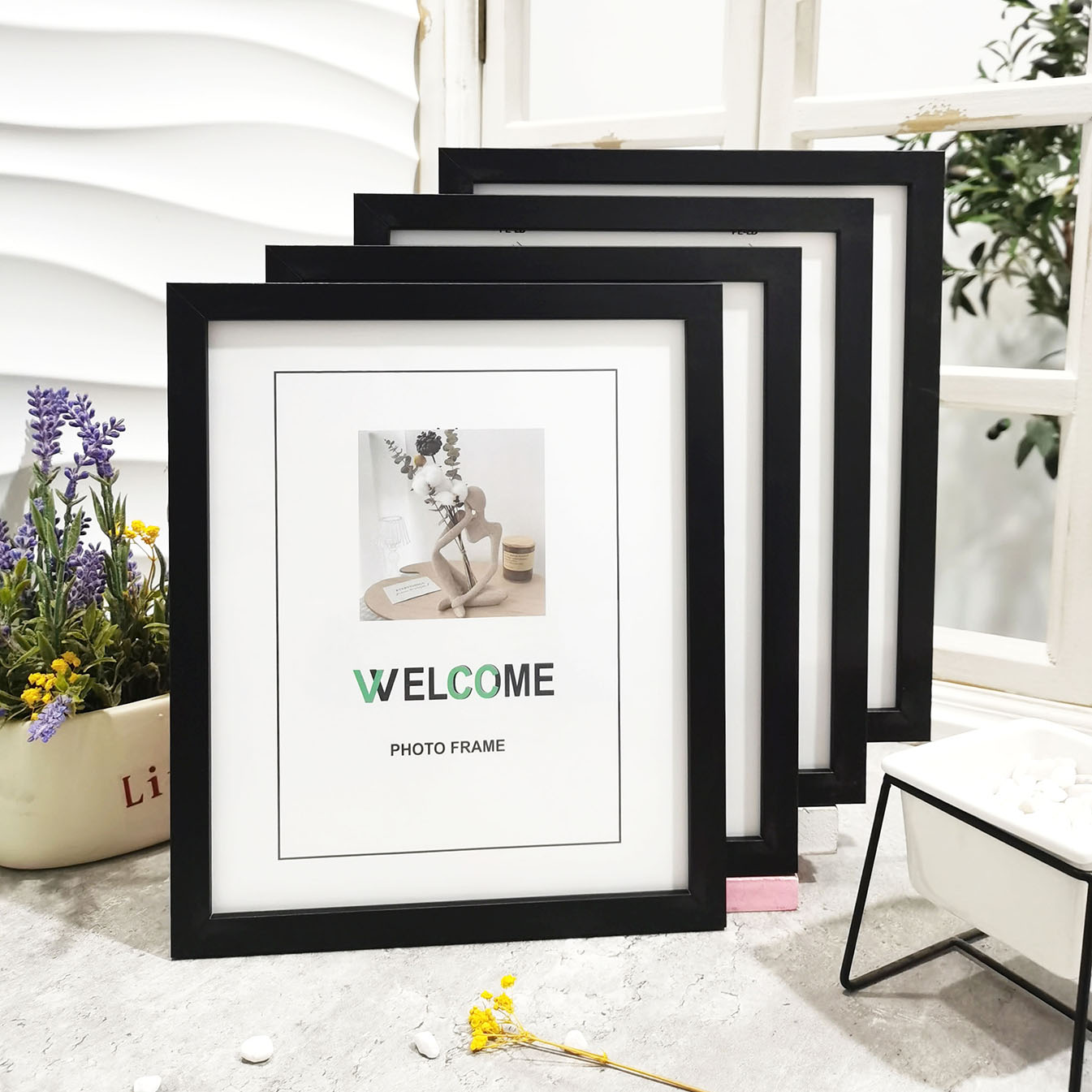 Engraved Wood Frame - 4-delige houten fotolijsten set, klassieke muur/tafelblad