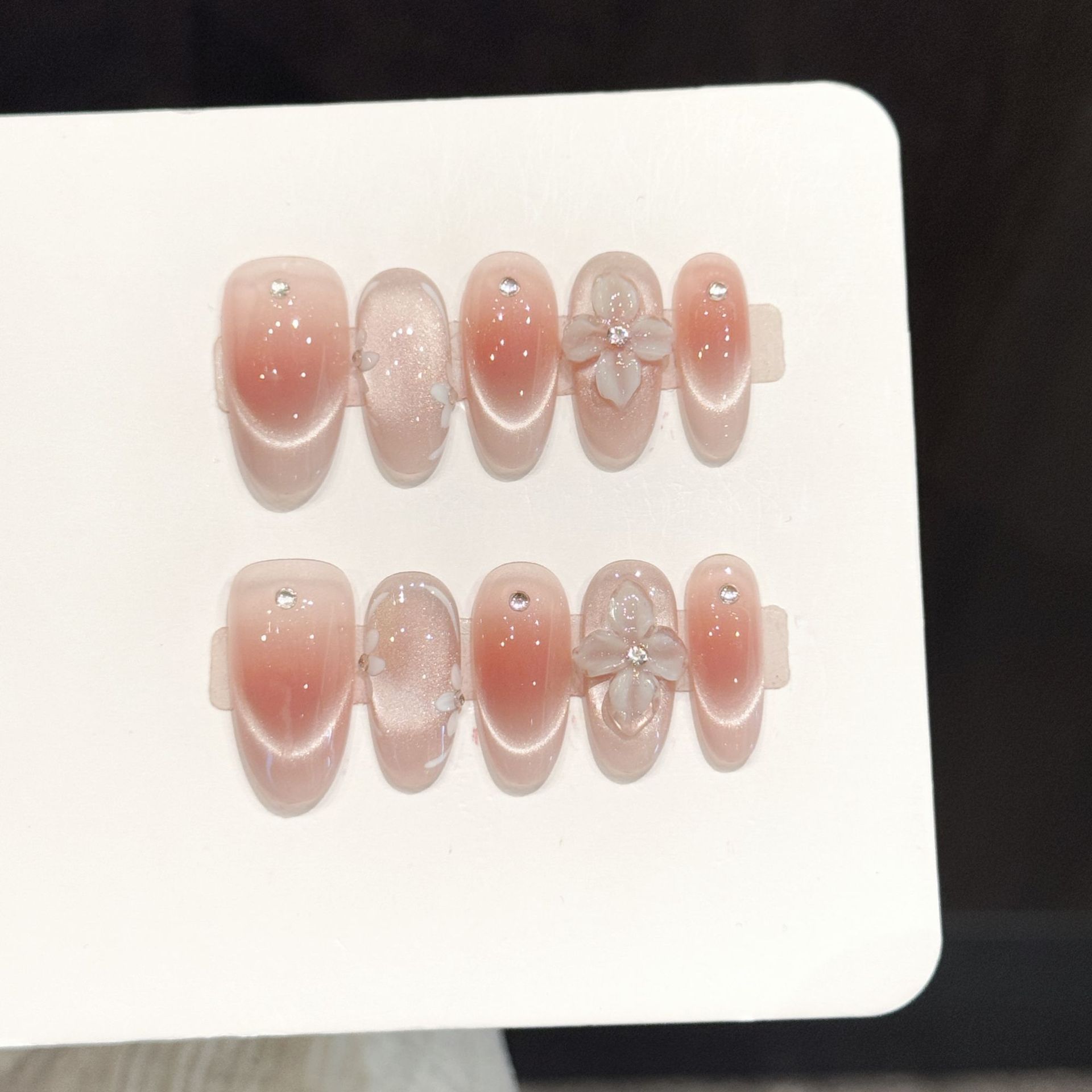 Pressed Flower Art - 10 stuks handgemaakte opzetnagels, ijs transparant,